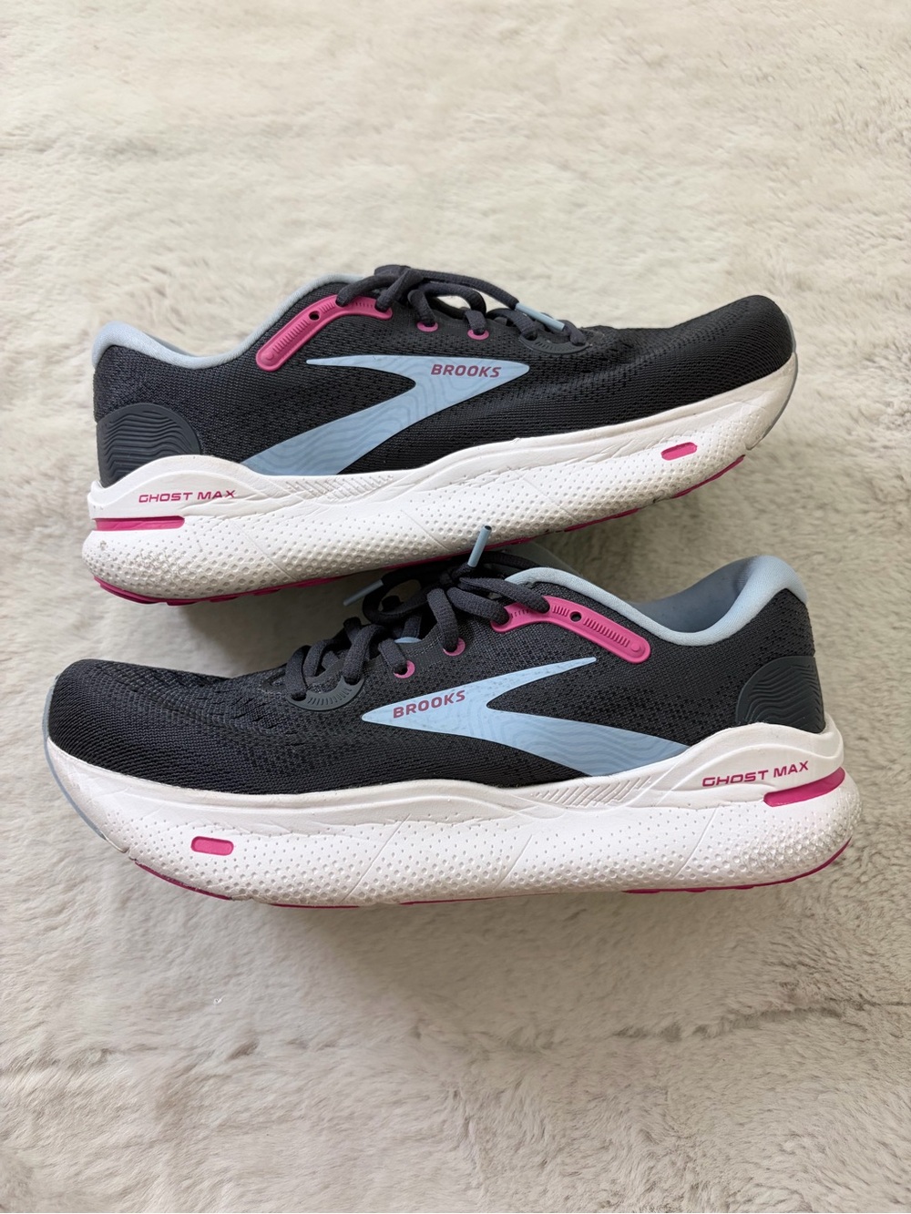 Brooks Ghost Max Ebony Gray Pink Running Walking Shoes Women’s Size 9B